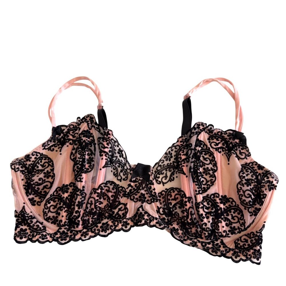 Victoria's Secret Women's Unlined Demi Bra Plus 40DD Pink Black Sheer Unpadded